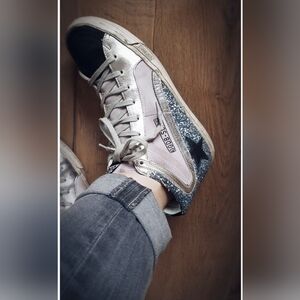 Golden Goose Pink, Black & Silver Glitter Superstar Sneakers